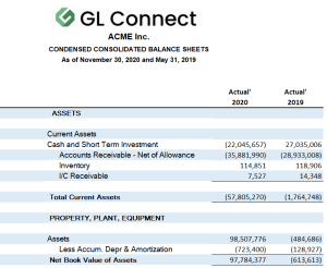 GL Connect CFO Balance Sheet